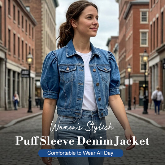 📢📢Last Day-50% OFF!!⏰ Women's Puff Short Sleeve Cropped Denim Jacket
