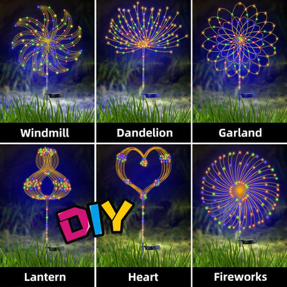 Solar Powered Garden Spike Fairy Light, Firework Style Dandelion Copper Wire String Light, Outdoor Waterproof Decorative Lamp for Patio, Lawn, or Balcony🌿🌙