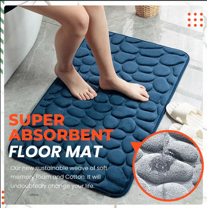 🔥 50% OFF 🛁✨ Memory Foam Embossed Pebble Velvet Bath Mat – Non-Slip Door Mat & Living Room Floor Rug 🏠