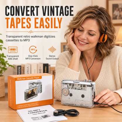 📼 50% OFF NOW! 🔄 Transparent Cassette Player – Tape to MP3 Converter, Type-C & Hi-Fi Stereo – Nostalgia Meets Modern Tech 🎵