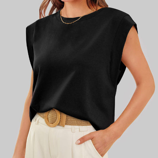 👕 LIMITED-TIME 50% OFF! 💥 Solid Color Round Neck Cap Sleeve Top – Soft Fabric, Versatile, Feminine ✨