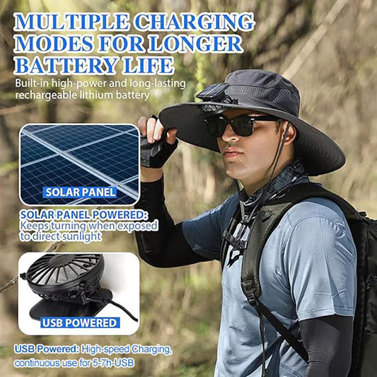🧢 LIMITED-TIME 50% OFF! ✨ Solar Fan Sun Hat – UPF 50+, Dual Power, Ultralight ☀️