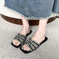 📢Mid-Season Sale: 50% off – limited time ⏰Women's Geometric Rhinestone Square Toe Flat Slides👡