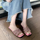 📢Mid-Season Sale: 50% off – limited time ⏰Women's Geometric Rhinestone Square Toe Flat Slides👡