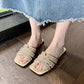 📢Mid-Season Sale: 50% off – limited time ⏰Women's Geometric Rhinestone Square Toe Flat Slides👡