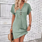 📢📢40% OFF !! ⏰Women's Fashion V-Neck Button Dress – Timeless Solid Colors, Soft Fabric & Rolled Sleeves 🌸