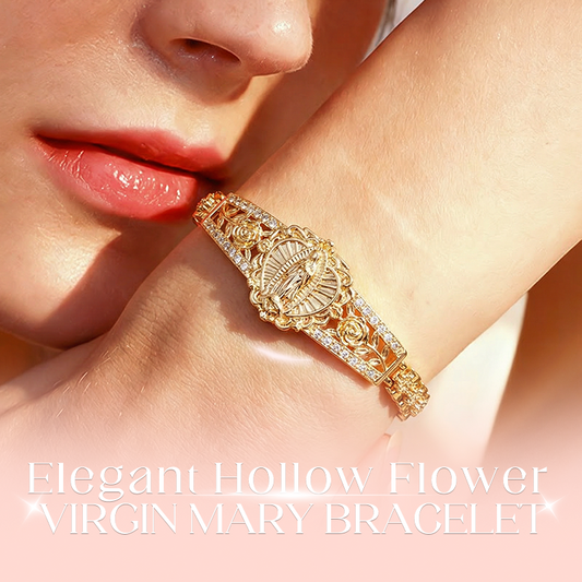 📿 LIMITED-TIME 50% OFF! 💥 Elegant Hollow Flower Virgin Mary Bracelet – Filigree Design, Gold Plated, Faith Inspired ✨