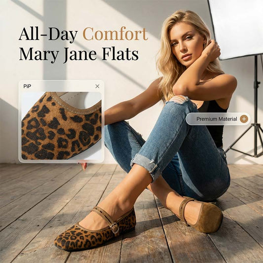 🌸 LAST DAY SPECIAL PRICE!! 🌸 Suede-Finish Mary Jane Ballet Flats – Memory Foam Insole, Adjustable Strap & Effortlessly Elegant 🥿✨