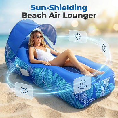 🏖️Limited Summer Offer🎯Inflatable Air Lounger with Sunshade – Compact, Lightweight & Easy to Inflate for Beach, Garden, or Camping