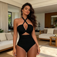 🏖️ LIMITED-TIME 50% OFF! ✨ Criss Cross Halter One-Piece Swimsuit – Tummy Control, Cutout ✨
