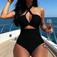 🏖️ LIMITED-TIME 50% OFF! ✨ Criss Cross Halter One-Piece Swimsuit – Tummy Control, Cutout ✨