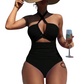 🏖️ LIMITED-TIME 50% OFF! ✨ Criss Cross Halter One-Piece Swimsuit – Tummy Control, Cutout ✨