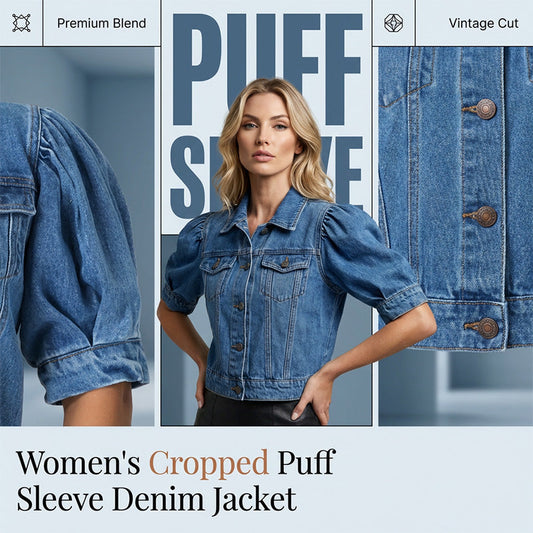📢📢Last Day-50% OFF!!⏰ Women's Puff Short Sleeve Cropped Denim Jacket