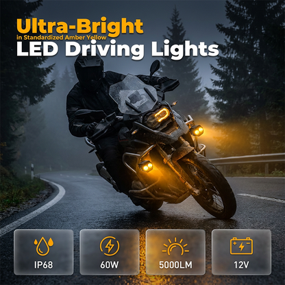 🔥 50% OFF NOW! 🏍️ Dual-Color LED Motorcycle Spotlight – White/Amber for All Weather – Bright, waterproof & improves visibility in fog, rain or night rides ⚡