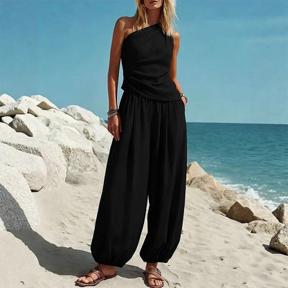 📢📢50% OFF !! ⏰Women's One-Shoulder Top and Wide-Leg Pants Set