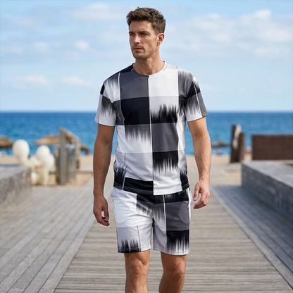 🌞 NEW: Summer Collection with up to 50% off 🛍️Men's Abstract Print T-Shirt & Shorts Set
