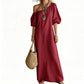 ⏰ 50% OFF – Limited Time Only✨Women's One-Shoulder Puff Sleeve Maxi Dress
