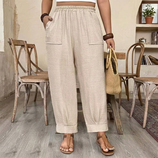 👖50% OFF!✨Women’s Cuffed Ankle Pants – Relaxed Fit, Elastic Waist, Solid Colors💛