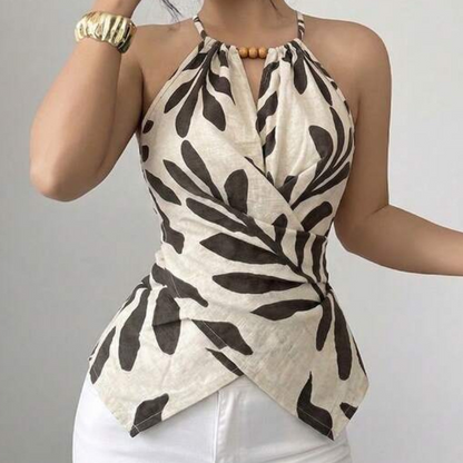 🌴 Printed Halter Top for Women – Sleeveless Boho Vibe, Tie-Neck Detail, Lightweight Fabric Perfect for Beach Vacations or Music Festivals
