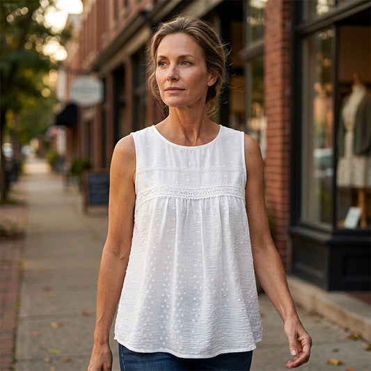 📢Mid-Season Sale: 50% off – limited time ⏰✨ Women's Basic Sleeveless Shell Top with Lace Accent – Versatile Wardrobe Staple, Pairs Perfectly with Jeans, Shorts or Skirts