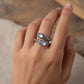 🌙 Handcrafted Moonstone Spoon Ring – Vintage Bow Embossed Design, Boho Gypsy Style with Rustic Patina, Perfect for Free-Spirited Soul