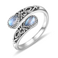 🌙 Handcrafted Moonstone Spoon Ring – Vintage Bow Embossed Design, Boho Gypsy Style with Rustic Patina, Perfect for Free-Spirited Soul