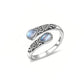 🌙 Handcrafted Moonstone Spoon Ring – Vintage Bow Embossed Design, Boho Gypsy Style with Rustic Patina, Perfect for Free-Spirited Soul