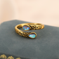 🌙 Handcrafted Moonstone Spoon Ring – Vintage Bow Embossed Design, Boho Gypsy Style with Rustic Patina, Perfect for Free-Spirited Soul