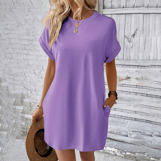 📢🔥LIMITED-TIME 50% OFF!⏰Solid Color Crew Neck Loose Tunic Dress