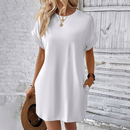 📢🔥LIMITED-TIME 50% OFF!⏰Solid Color Crew Neck Loose Tunic Dress