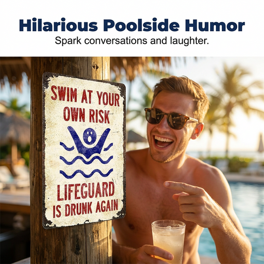 Vintage Metal Tin Sign Retro Humorous Swimming Pool Wall Decor