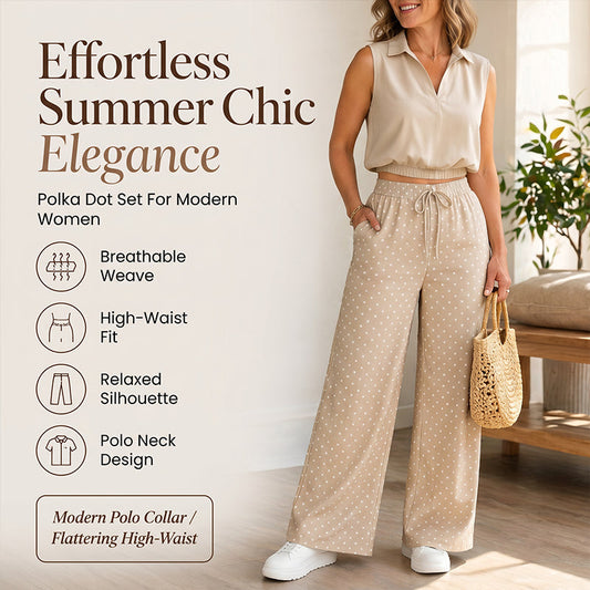 Women's Summer Crop Top and Polka Dot Pants Set