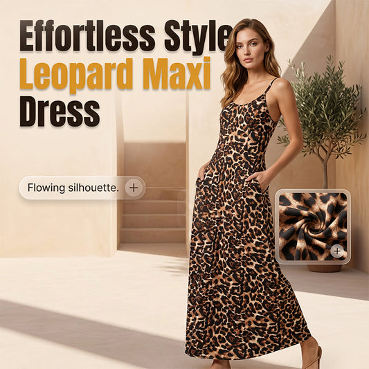 Women's Leopard Print Spaghetti Strap Maxi Dress