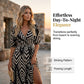 Chevron Print V-Neck Puff Sleeve Midi Dress