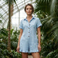 Women's Short Sleeve Button Up Romper with Pockets