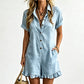 Women's Short Sleeve Button Up Romper with Pockets