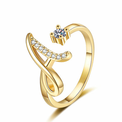 🌟💍 Elegant Letter Ring for Women | 26 Alphabet Initial CZ Ring | Adjustable Open Ring for Personalized Style & Gifts