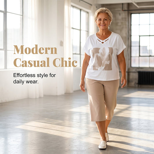 🎉 LIMITED TIME 50% OFF! 🌸 Women Casual Two Piece Set V-Neck Tee and Cropped Pants – Relaxed Fit & Premium Skin-Friendly Fabric ✨