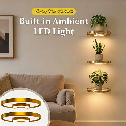 ⏳Limited-time 50% off⏰Floating Wall Shelf with Built-in Ambient LED Light🪴🛋️