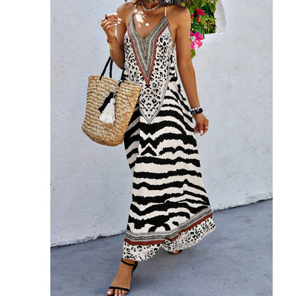 🌸LIMITED-TIME 50% OFF!⏰Women's Animal Print Backless Halter Maxi Dress