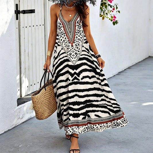 🌸LIMITED-TIME 50% OFF!⏰Women's Animal Print Backless Halter Maxi Dress