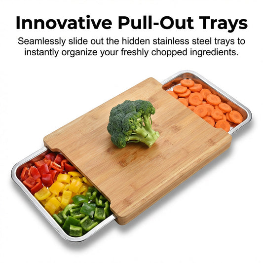 Wooden Cutting Board with Slide-Out Trays