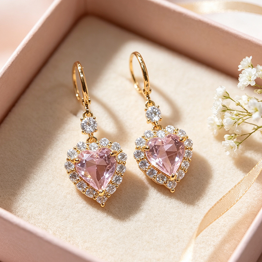 🎉 LIMITED TIME 50% OFF! 💖 Sparkling Heart Drop Earrings – Romantic Pink Glow ✨