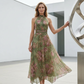 Elegant Floral Print Halter Neck Maxi Dress