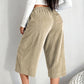 Women's Ribbed Wide-Leg Drawstring Cropped Pants