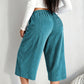 Women's Ribbed Wide-Leg Drawstring Cropped Pants
