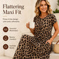 Women's Leopard Print Maxi Dress with Pockets Casual Short Sleeve Long Dress