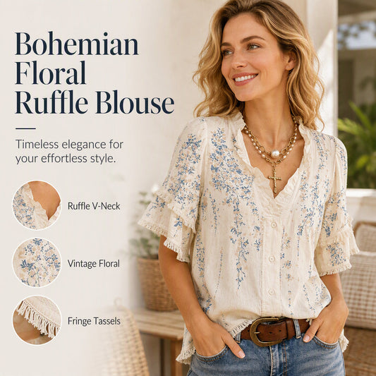 🌸LIMITED-TIME 50% OFF!⏰Women's Floral Print Ruffled V-Neck Top