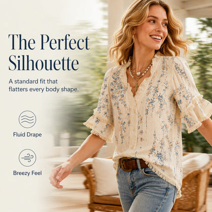 🌸LIMITED-TIME 50% OFF!⏰Women's Floral Print Ruffled V-Neck Top