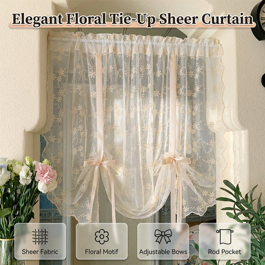 🌸LIMITED-TIME 50% OFF!⏰Embroidered Floral Tie-Up Sheer Curtain